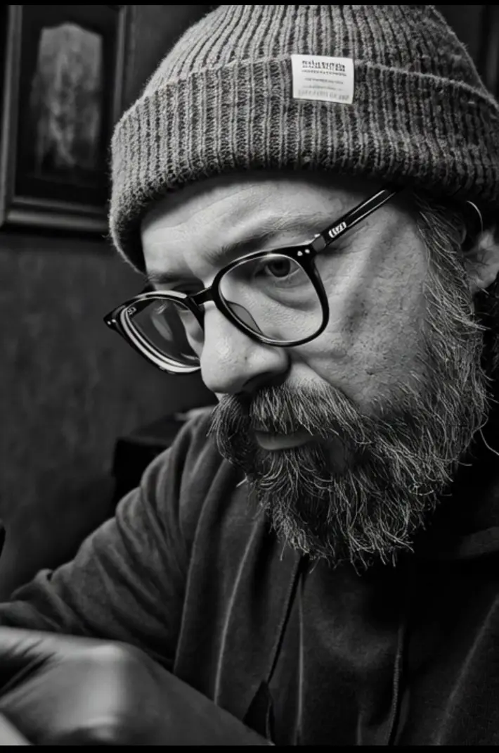 Ritratto di Luca Mazzuoli, tatuatore di Obsolete Tattoo Studio ad Arezzo
