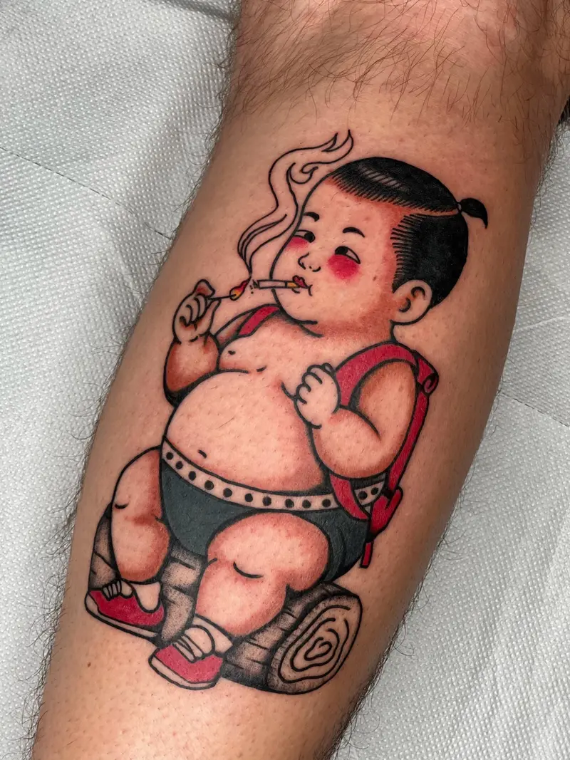 Tatuaggio a colori di un bambino in stile giapponese realizzato da Obsolete Tattoo Studio ad Arezzo